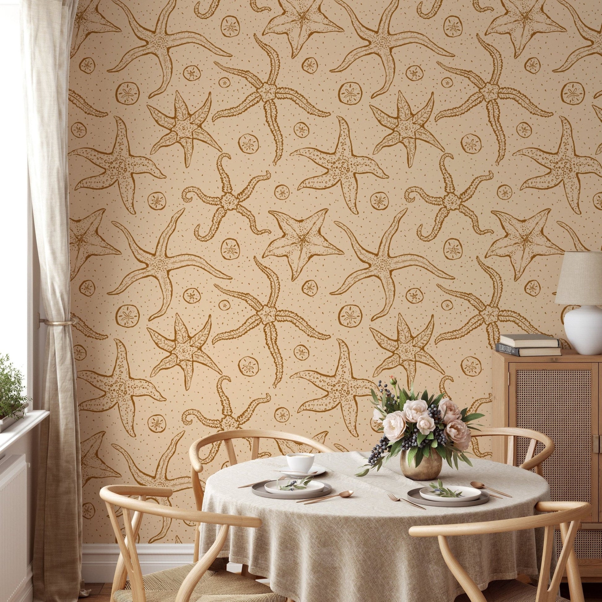 Stylish echinoderms wallpaper in warm brown for cozy interiors. RNM34
