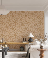 Sophisticated echinoderms wallpaper in warm brown for modern decor. RNM34

