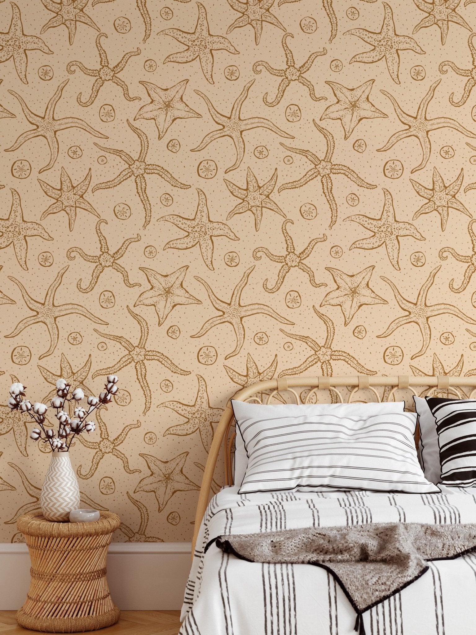 Artistic warm brown echinoderms wallpaper for unique wall accents. RNM34
