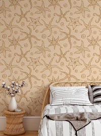 Artistic warm brown echinoderms wallpaper for unique wall accents. RNM34
