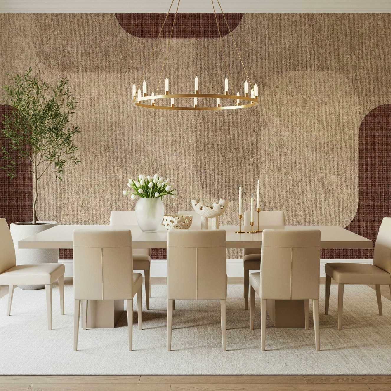 Cozy Warm Curves Design, beige and brown wall covering.