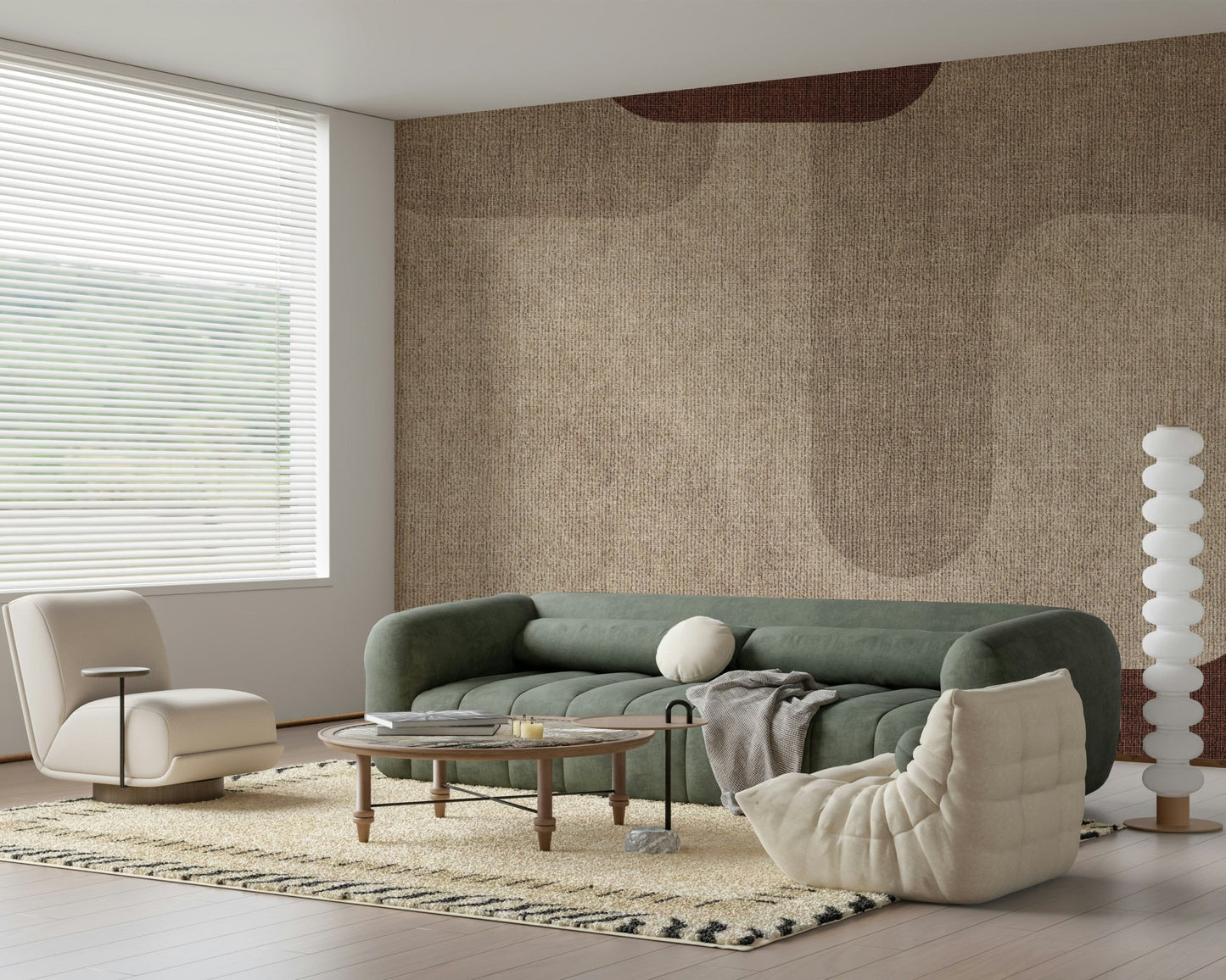 Fabric inspired Warm Curves Design, smooth wall treatment.
