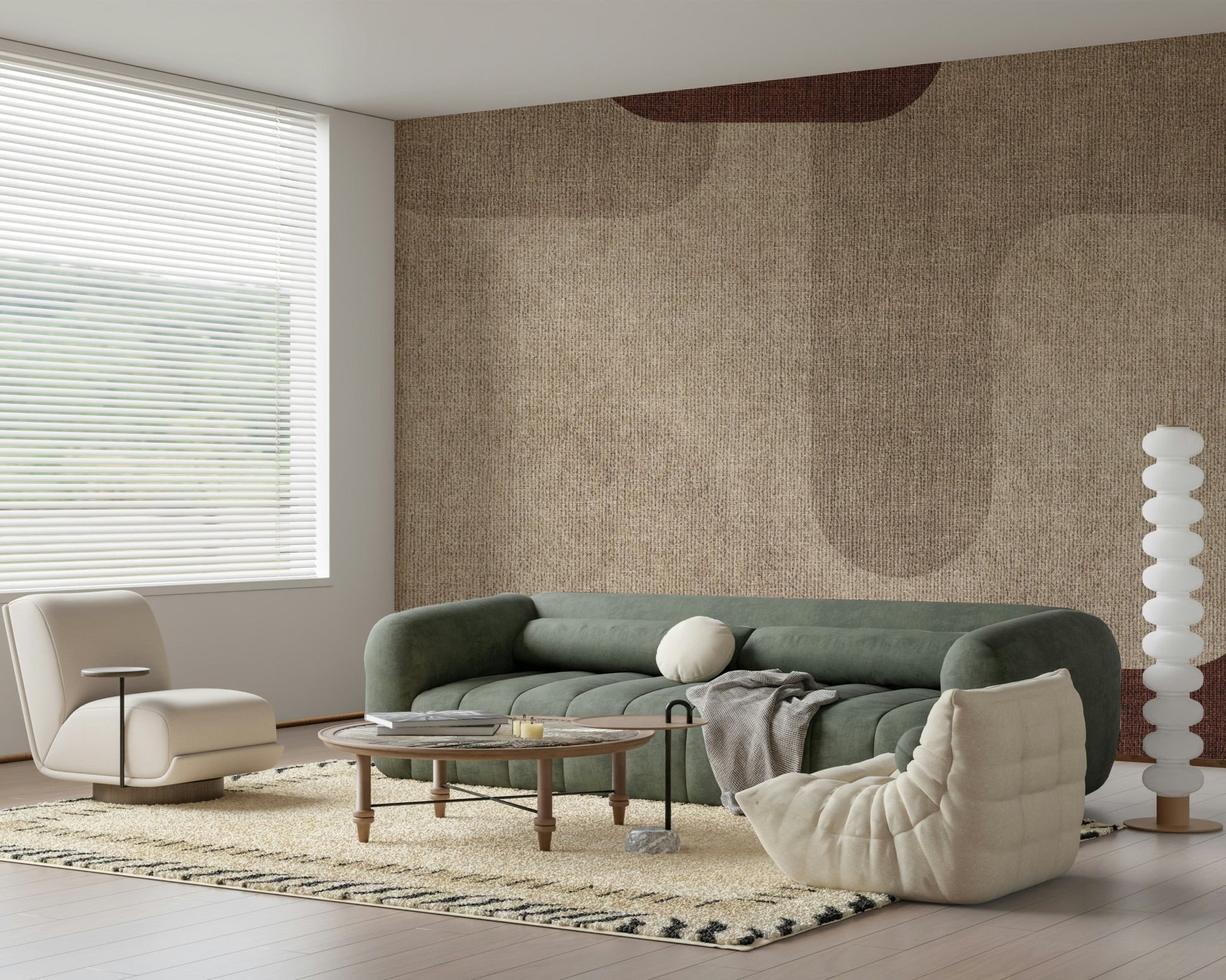 Fabric inspired Warm Curves Design, smooth wall treatment.