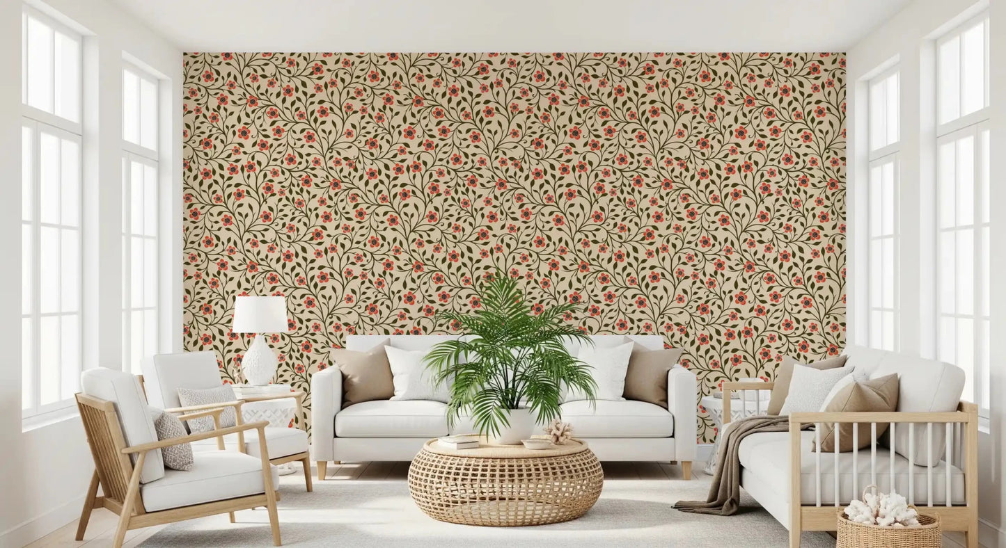Quiet old-world character runs through the living room on this Warm Folk wallpaper⁠GD9563