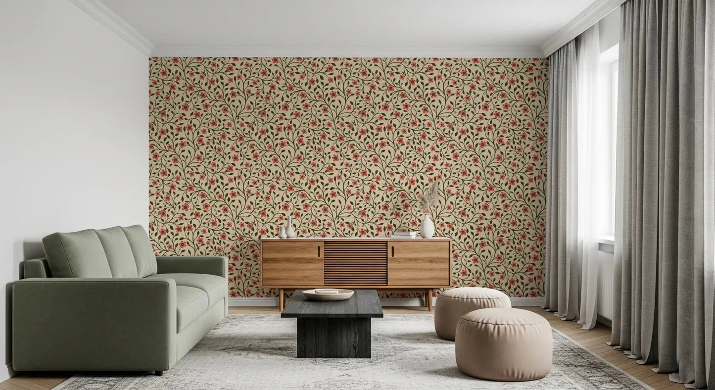 Lounge wraps into cozy folk charm with this floral wallpaperGD9563