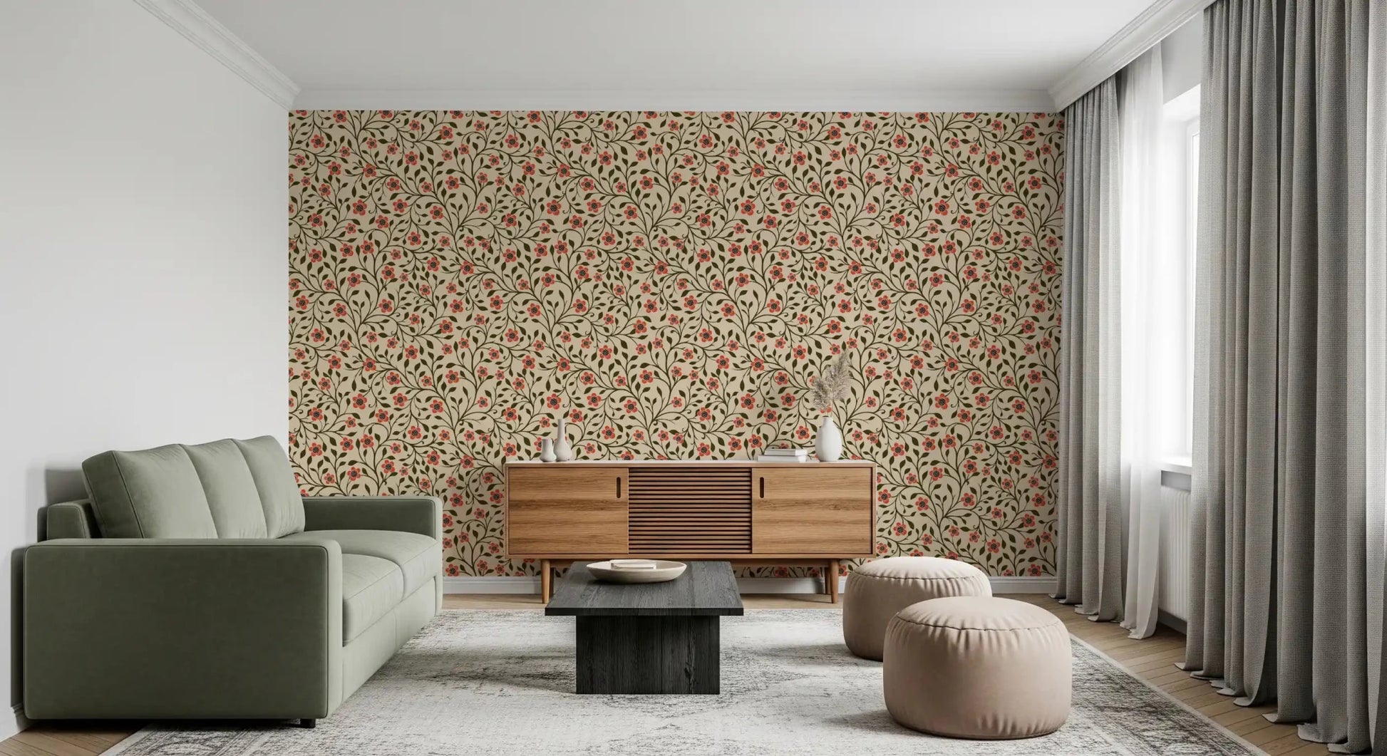Lounge wraps into cozy folk charm with this floral wallpaperGD9563
