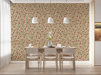 Coral and olive folk vines fill the second dining area on this wallpaper⁠GD9563