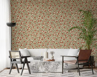 Curling green leaves wrap loosely between the coral blossoms on this floral wallpaper⁠GD9563