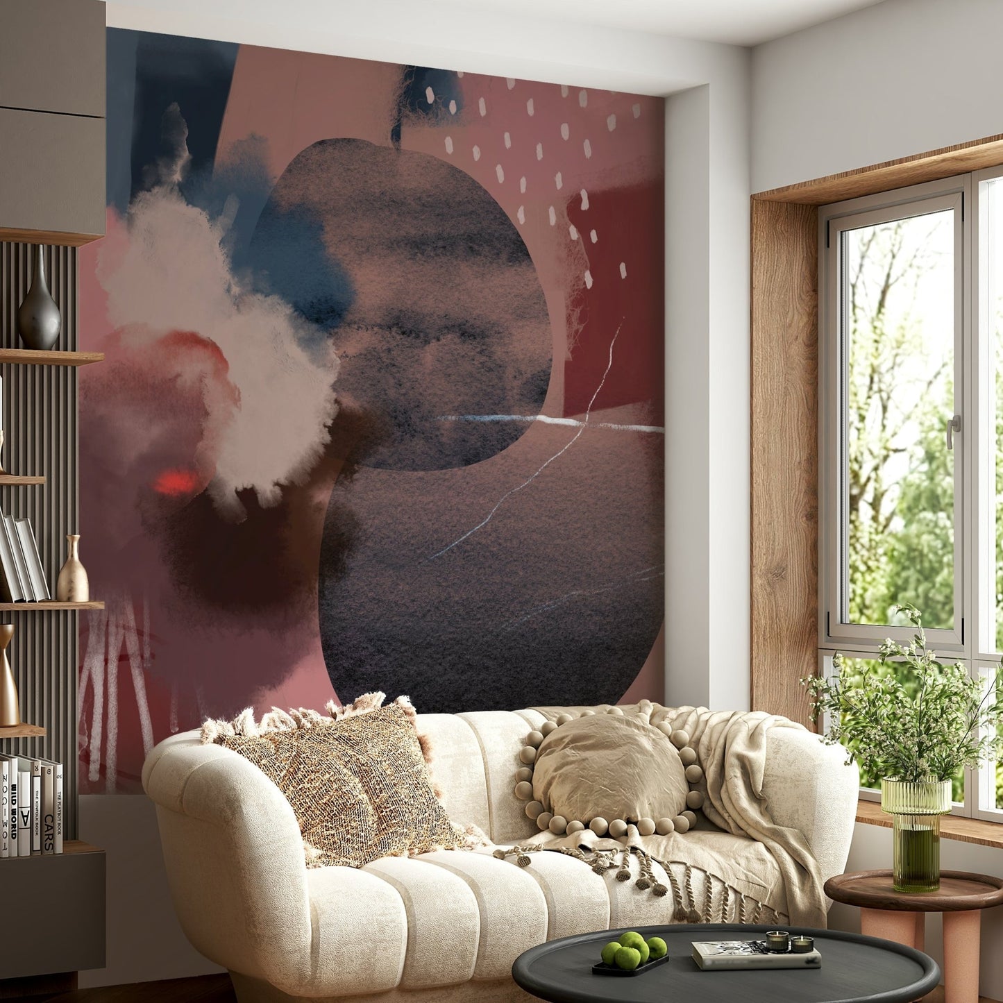 Modern mural in warm, rich tones

