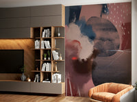 Red, orange, and yellow abstract mural

