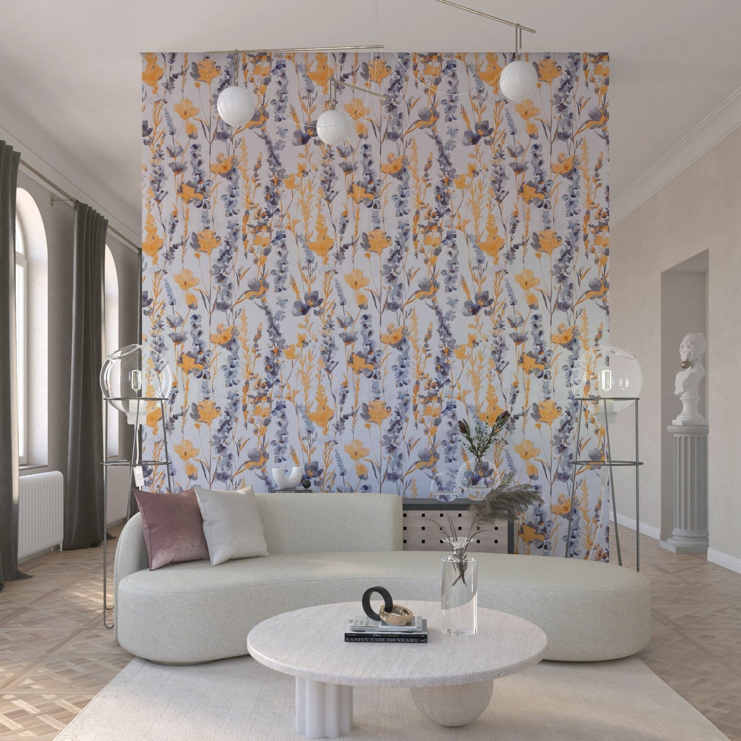 Vertical flowing blossoms Warm Meadow Harmony Wallpaper