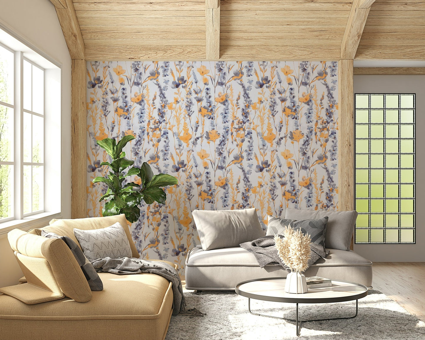 Delicate blue gray flowers Warm Meadow Harmony Wallpaper