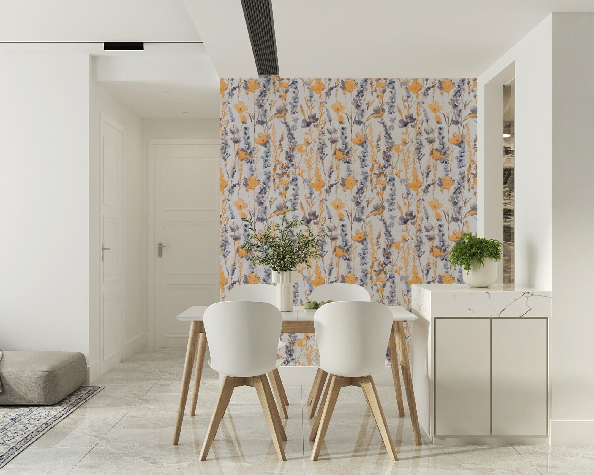 Soft yellow orange blooms Warm Meadow Harmony Wallpaper, GD6477