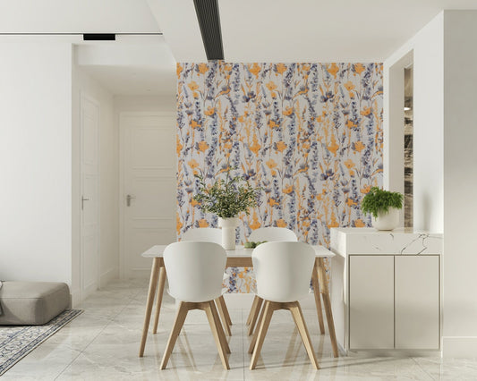 Soft yellow orange blooms Warm Meadow Harmony Wallpaper