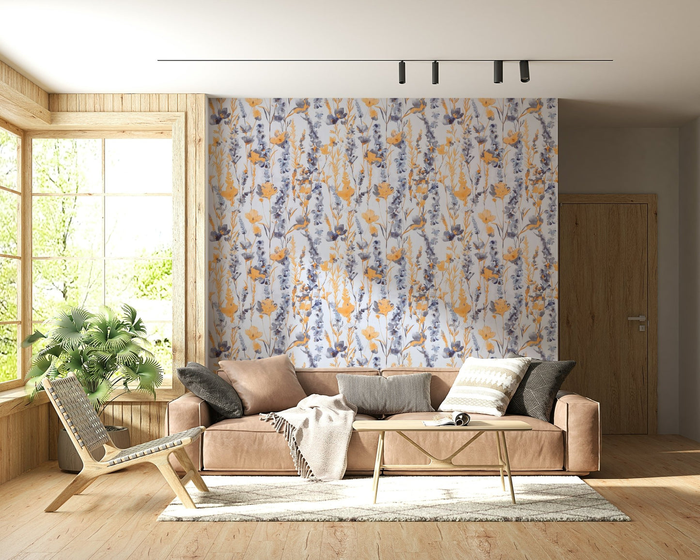 Warm Meadow Harmony Wallpaper light background floral print