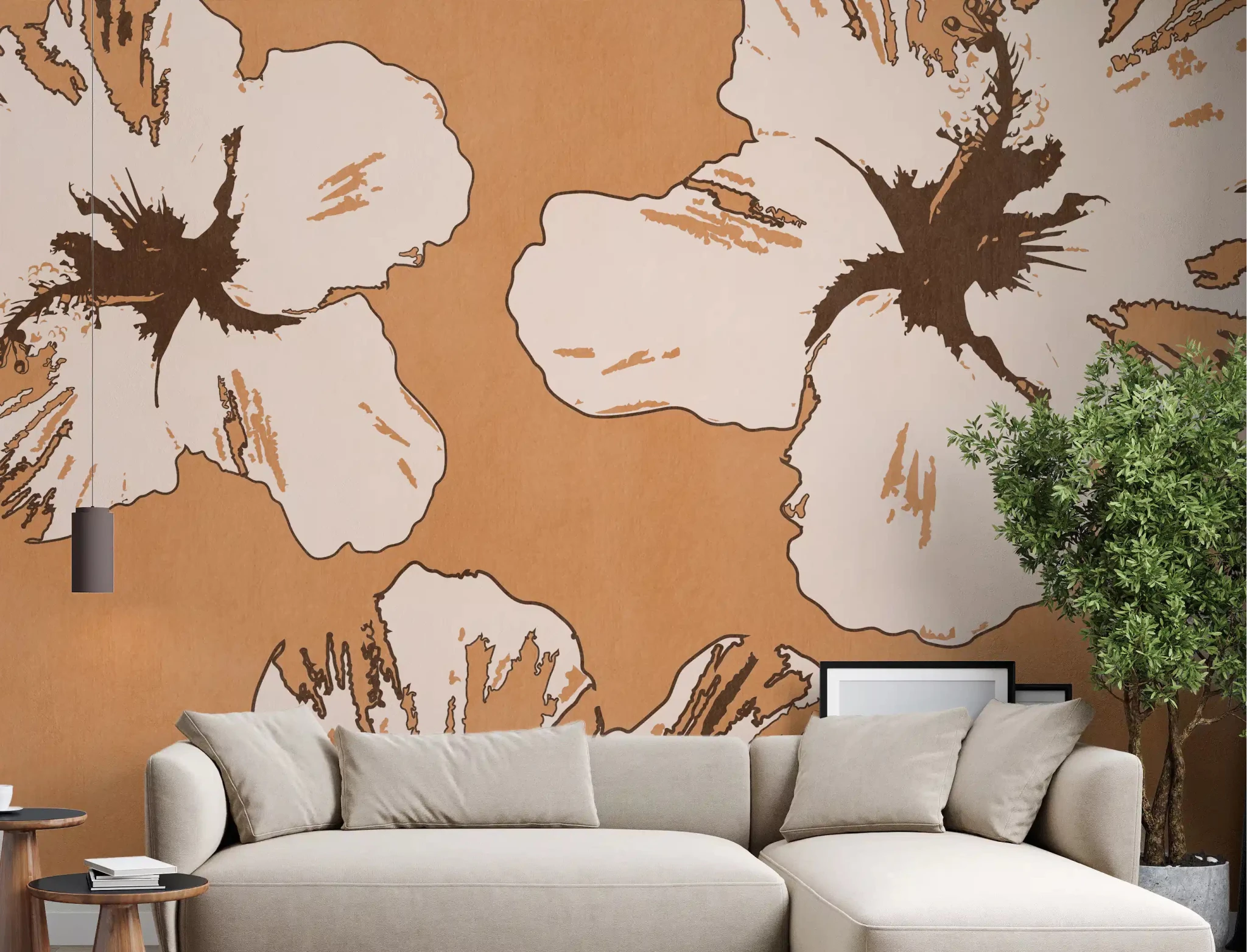 Cream hibiscus petals on Warm Mix of Hibiscus wall mural in a hallway