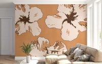 Tan botanical styling with Warm Mix of Hibiscus wall mural in an hallway