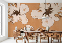 Bold floral outlines across Warm Mix of Hibiscus wall mural in a dining room