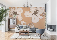 Oversized flower Hibiscus wall mural with earthy shading and clean petal silhouettes