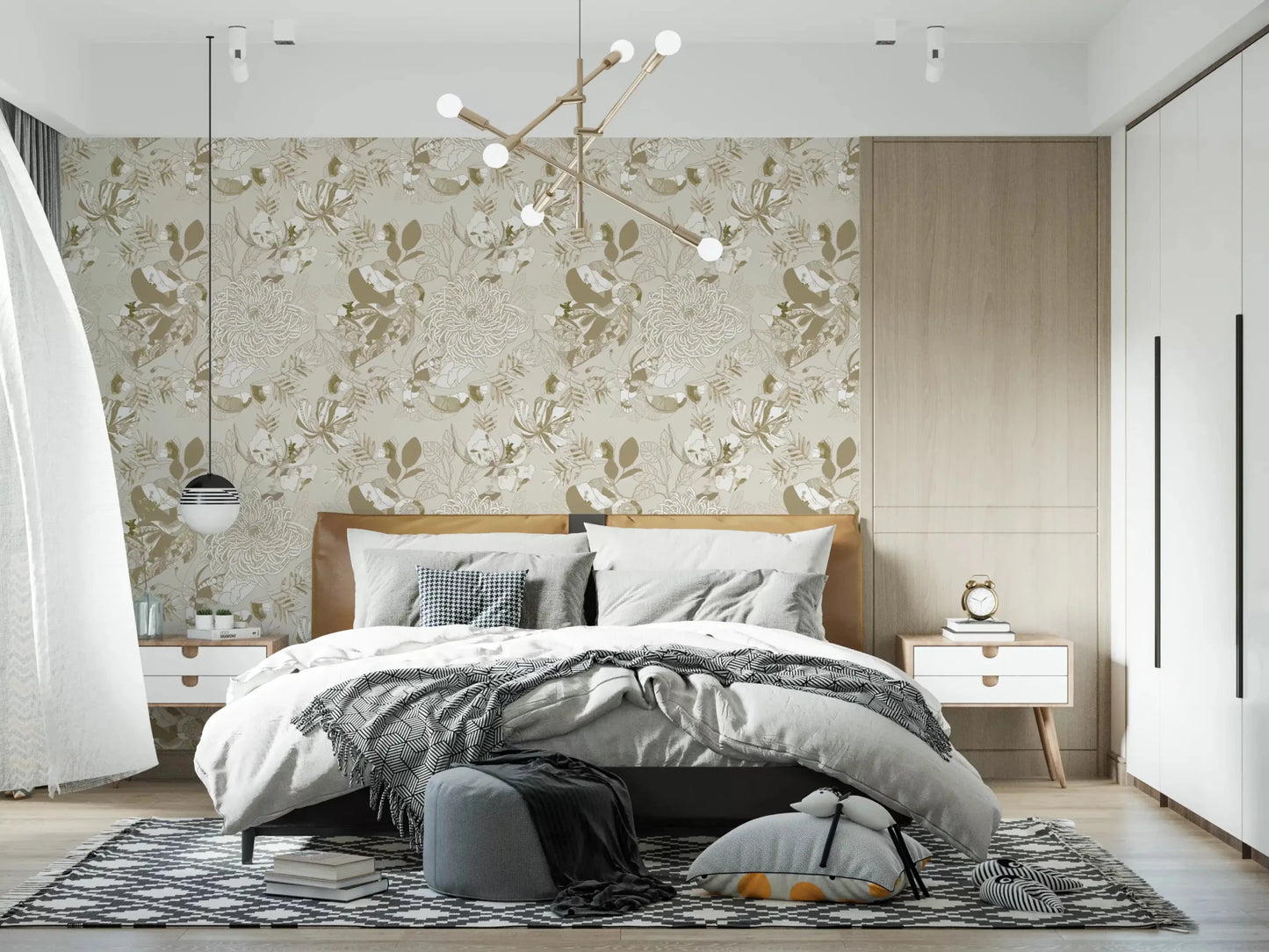 Soft neutral blooms spread across Warm Neutral Chrysanthemum wallpaper gracefully