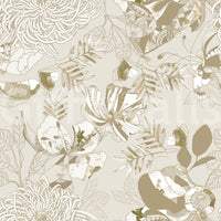 Fine botanical linework shapes Warm Neutral Chrysanthemum wallpaper with balance