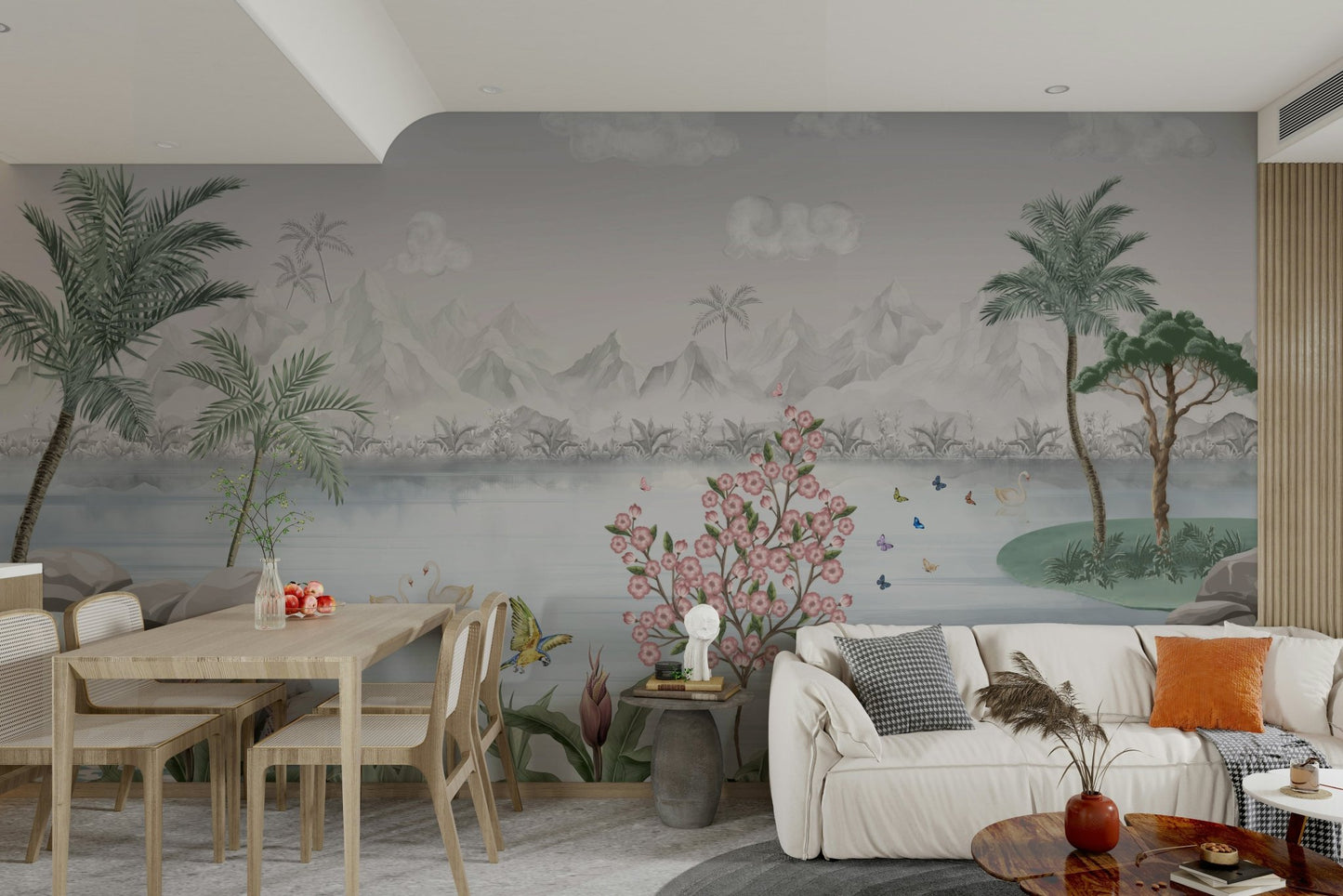 The colors are muted and gentle, like soft greens, whites, and pinks.

