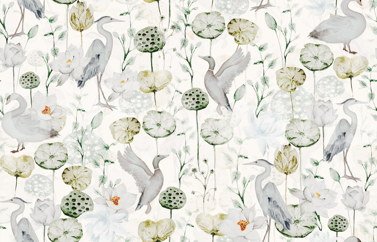 Interior design Water Garden Serenity wall mural elegant water lily elements.