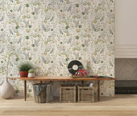 Soft elegant waterfowl and lotus Water Garden Serenity wallcovering.