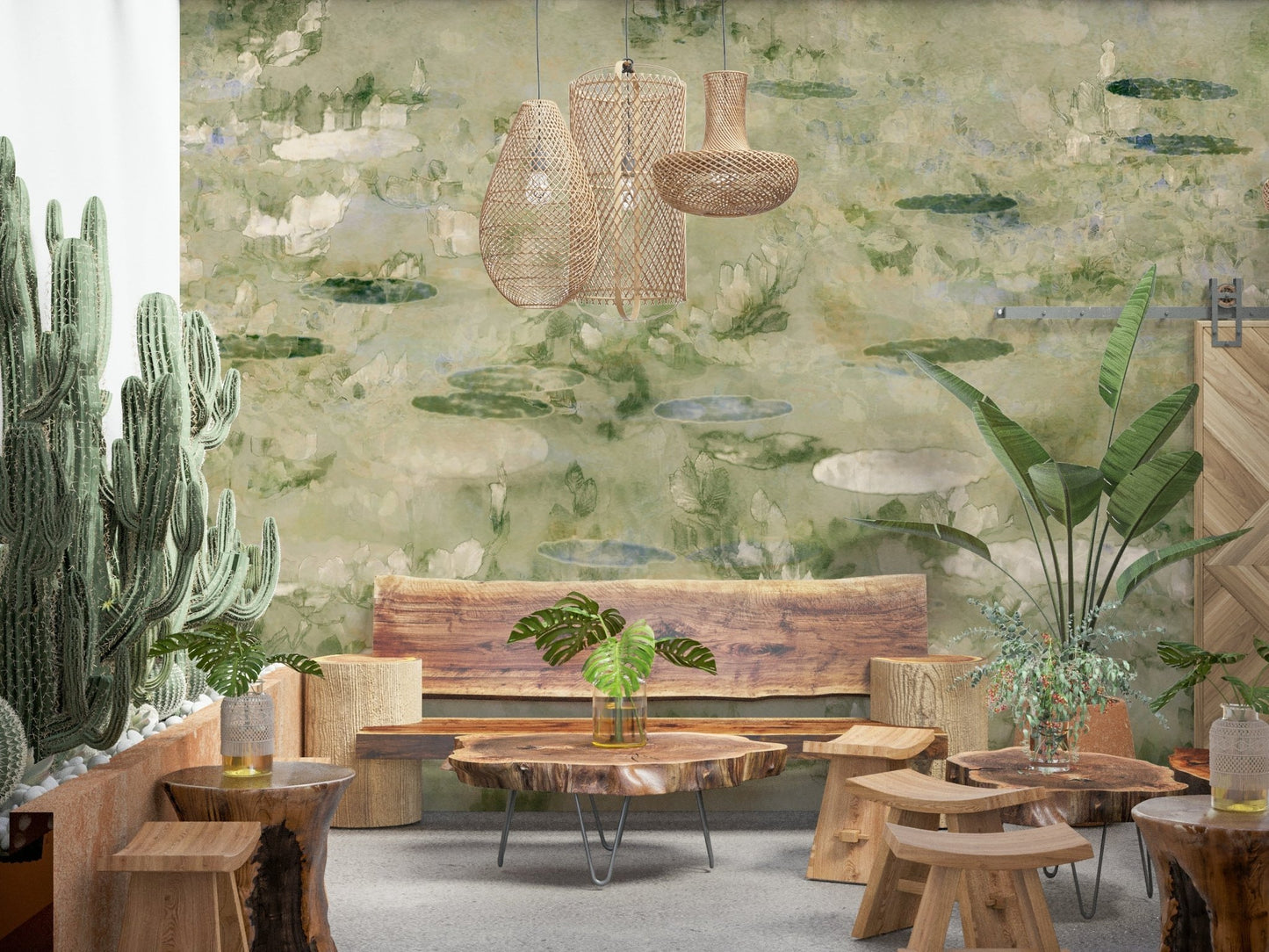 A calming floral design wallpaper mural that defines a space.