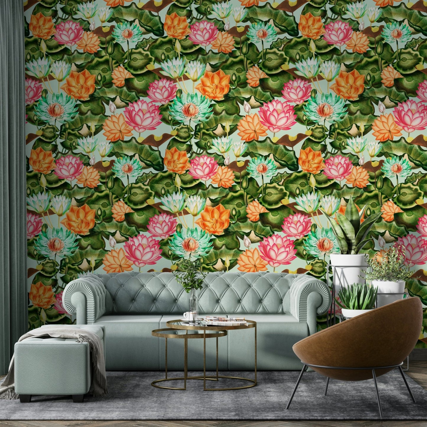 Water lily mural showcasing soft pastels and nature

