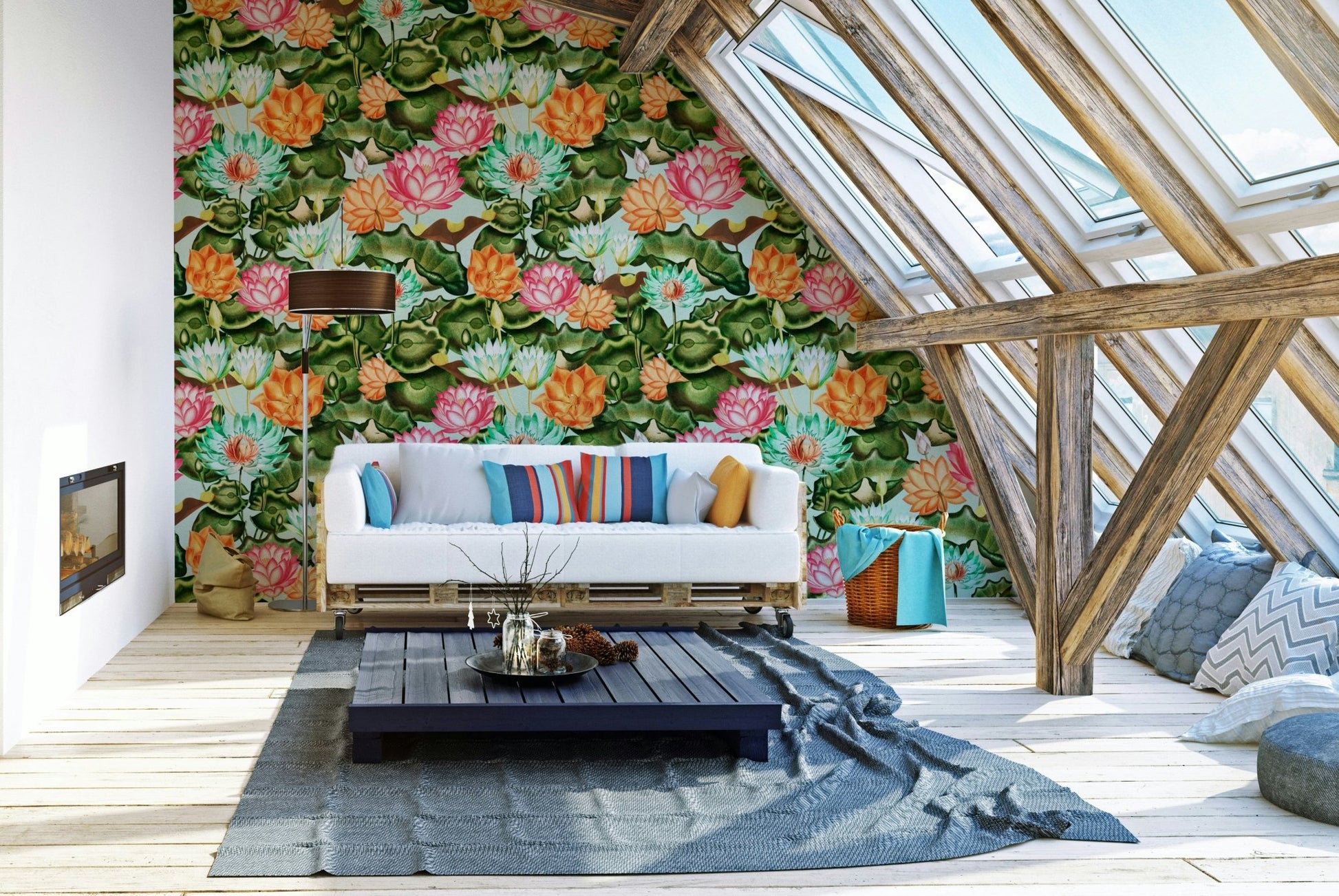 Subtle water lily mural wallpaper for home relaxation

