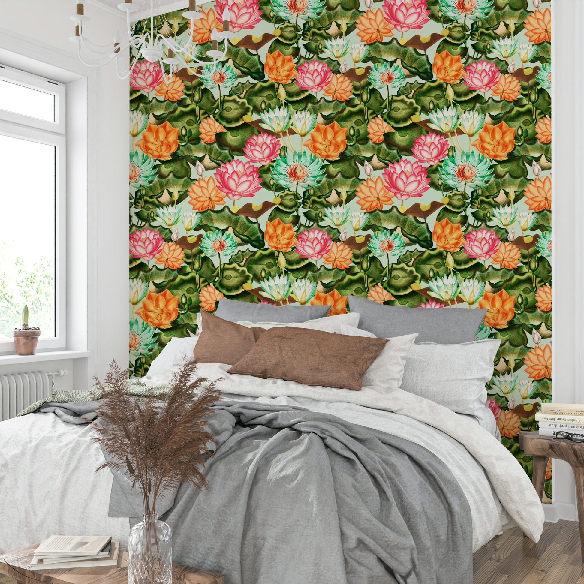 Water lily wall mural adding elegance and calmness

