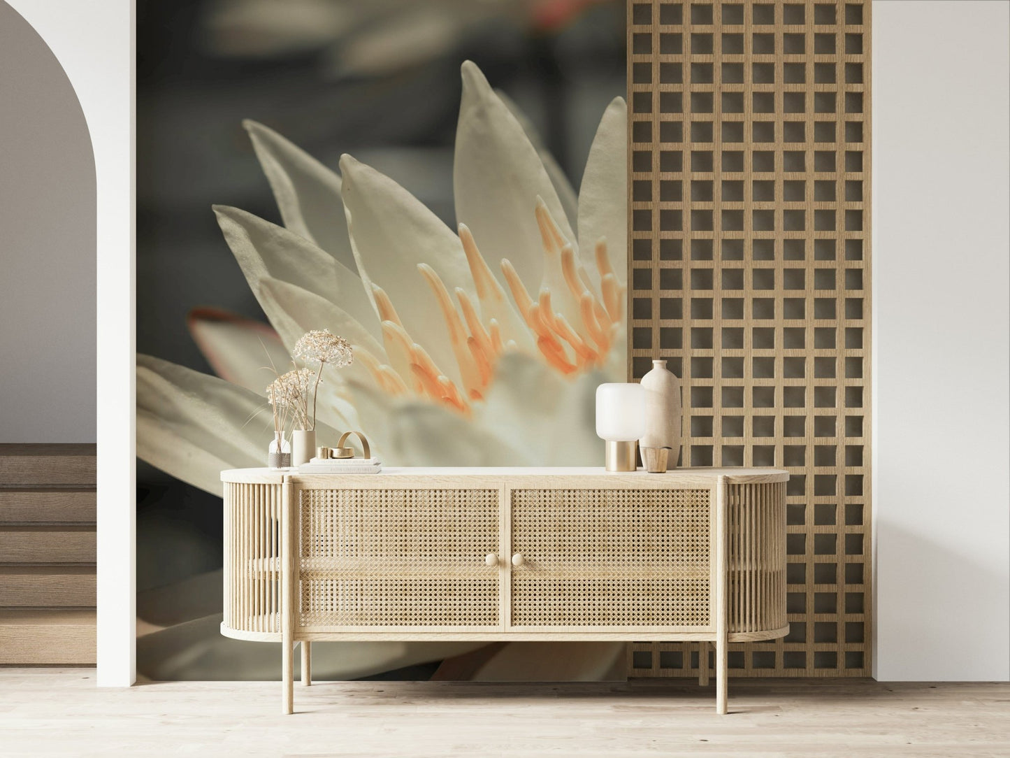 Aquatic flower art, tranquil pond scene, serene Water Lily wall decor.