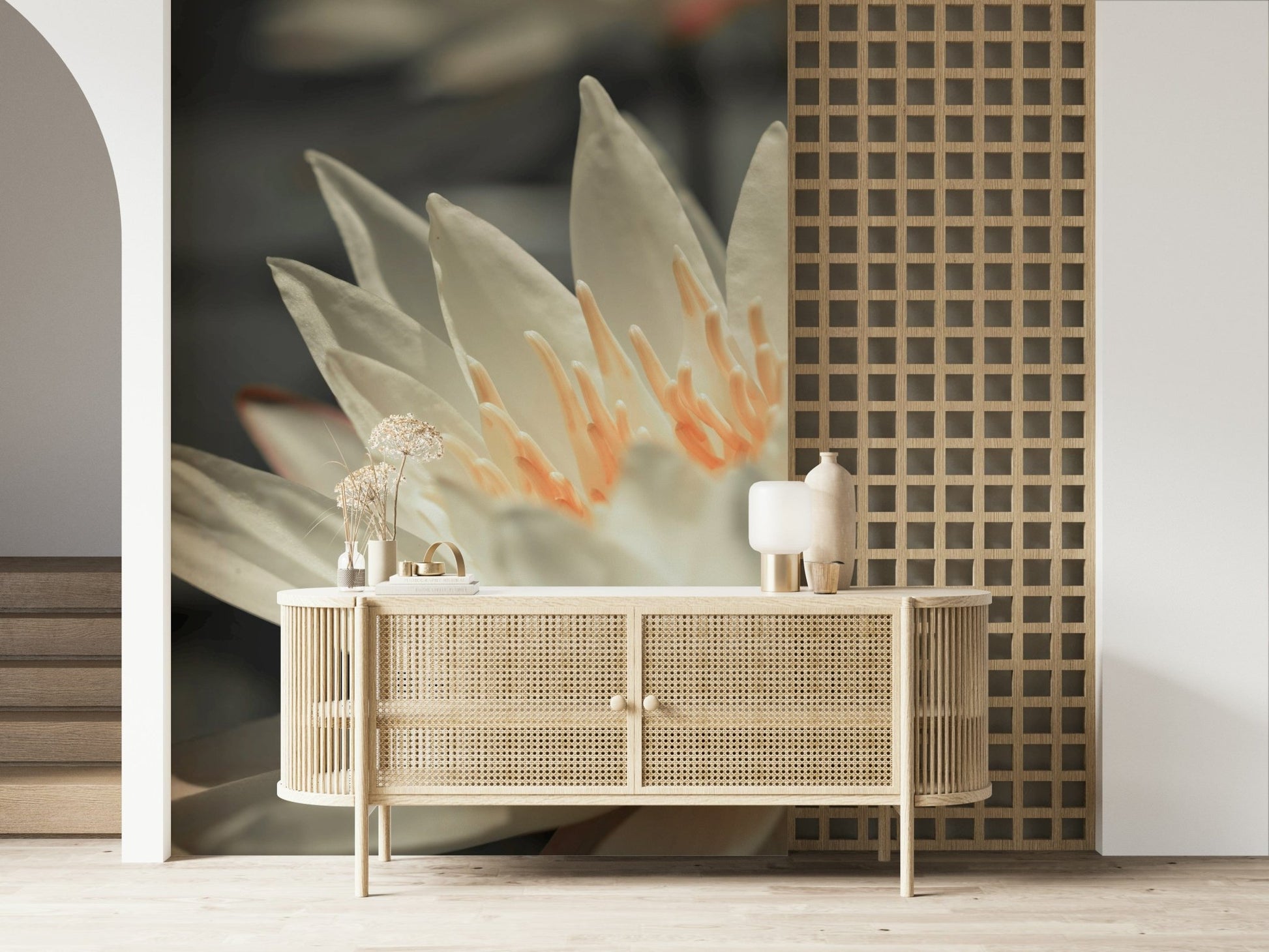 Aquatic flower art, tranquil pond scene, serene Water Lily wall decor.