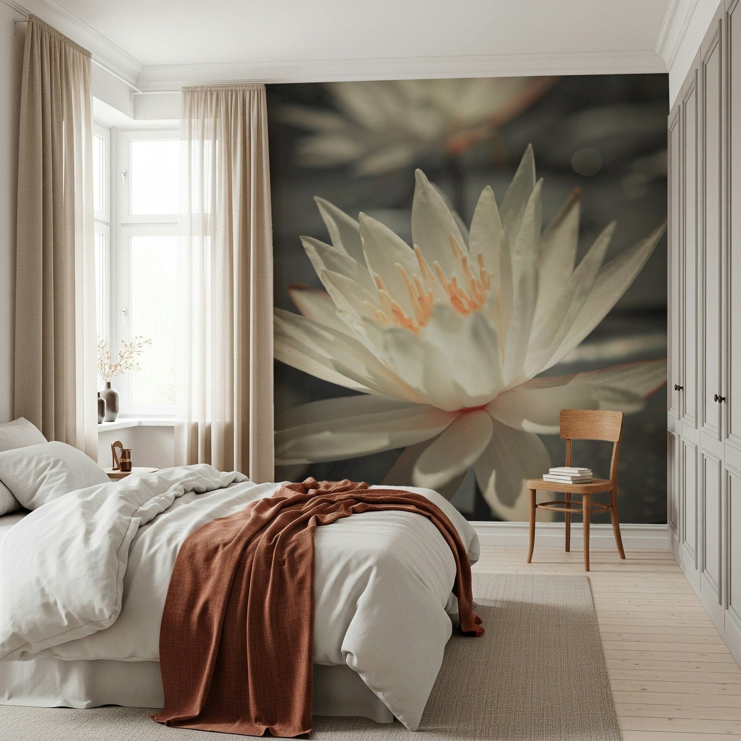 Large lotus bloom, elegant decor wallpaper, Water Lily centerpiece.