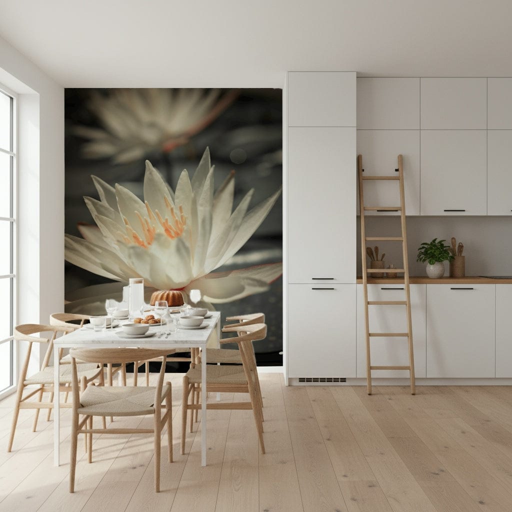 Beautiful white lotus flower, vivid yellow stamens, unique wallpaper.