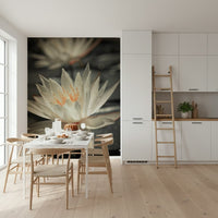 Beautiful white lotus flower, vivid yellow stamens, unique wallpaper.