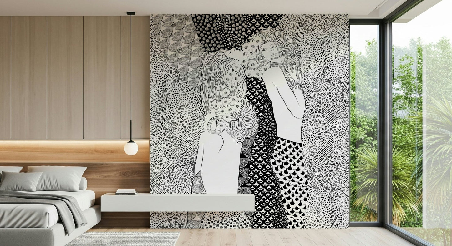 Water Serpents Wall Mural with swirling graphics for a kids bedroom., GD7835