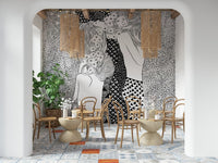 Water Serpents Wall Mural with blue swirls for a living room feature wall., GD7835