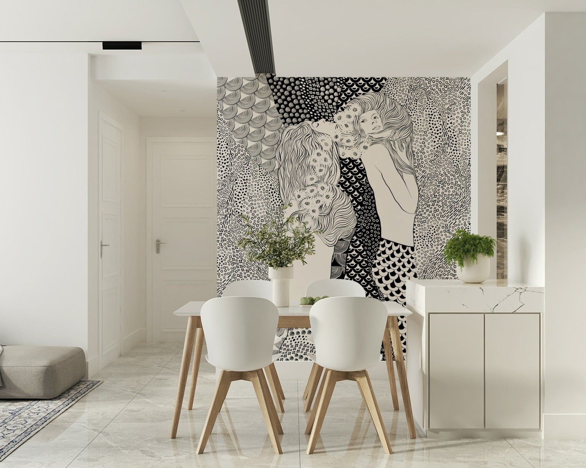 Aquatic serpent wallpaper for a modern home office or study space., GD7835