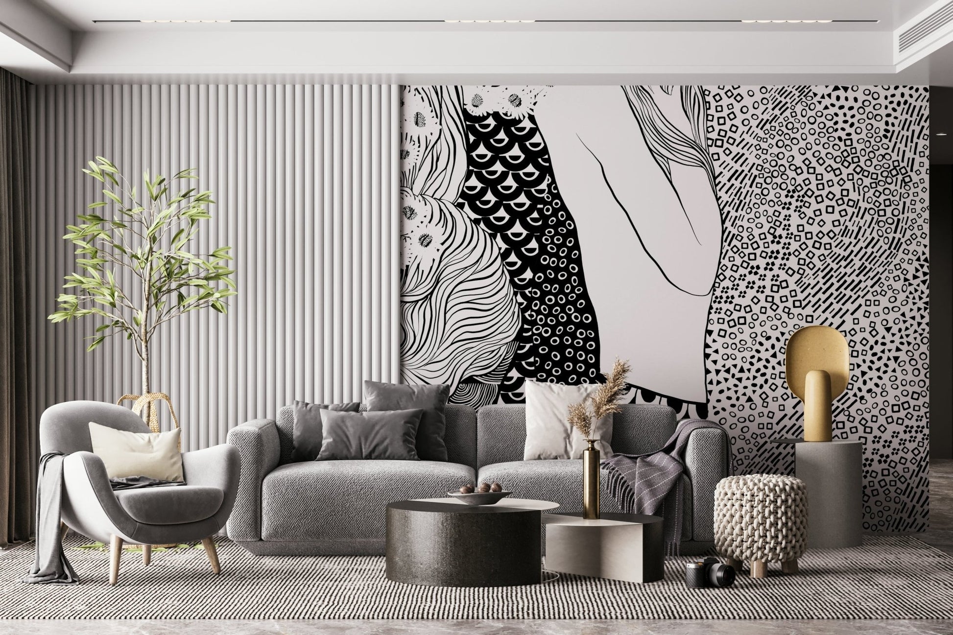 Flowing serpent pattern wallpaper for a contemporary hallway wall., GD7835