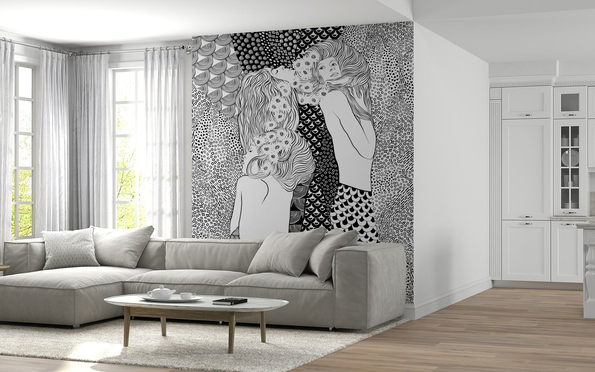 Water Serpents Wall Mural with mythical motifs for a guest suite., GD7835