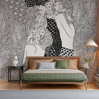 Teal and gold wall mural for a stylish dining area interior., GD7835