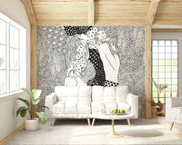 Artistic water serpent wallpaper for a serene bedroom atmosphere., GD7835