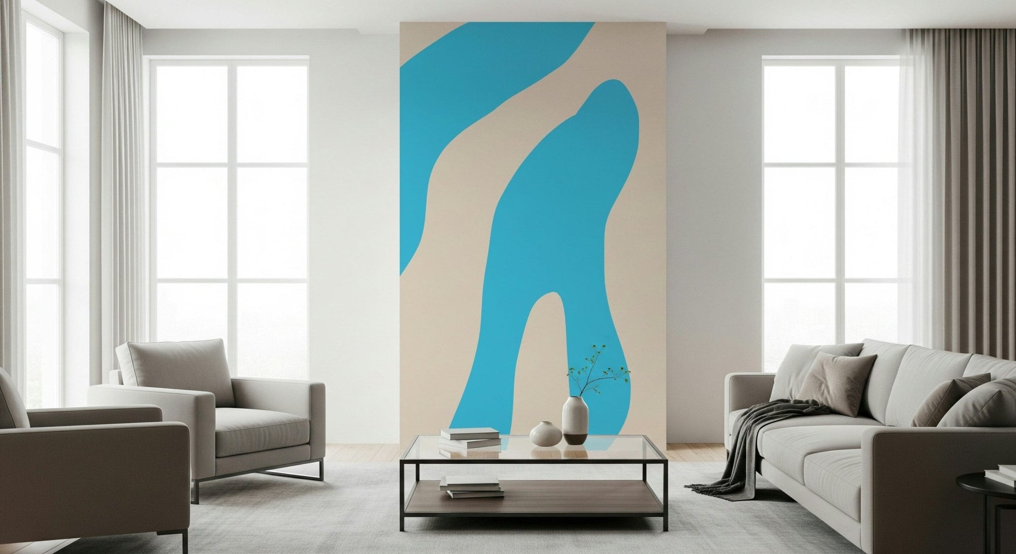 Full living room featuring the serene Water Wall Mural design., GD6191