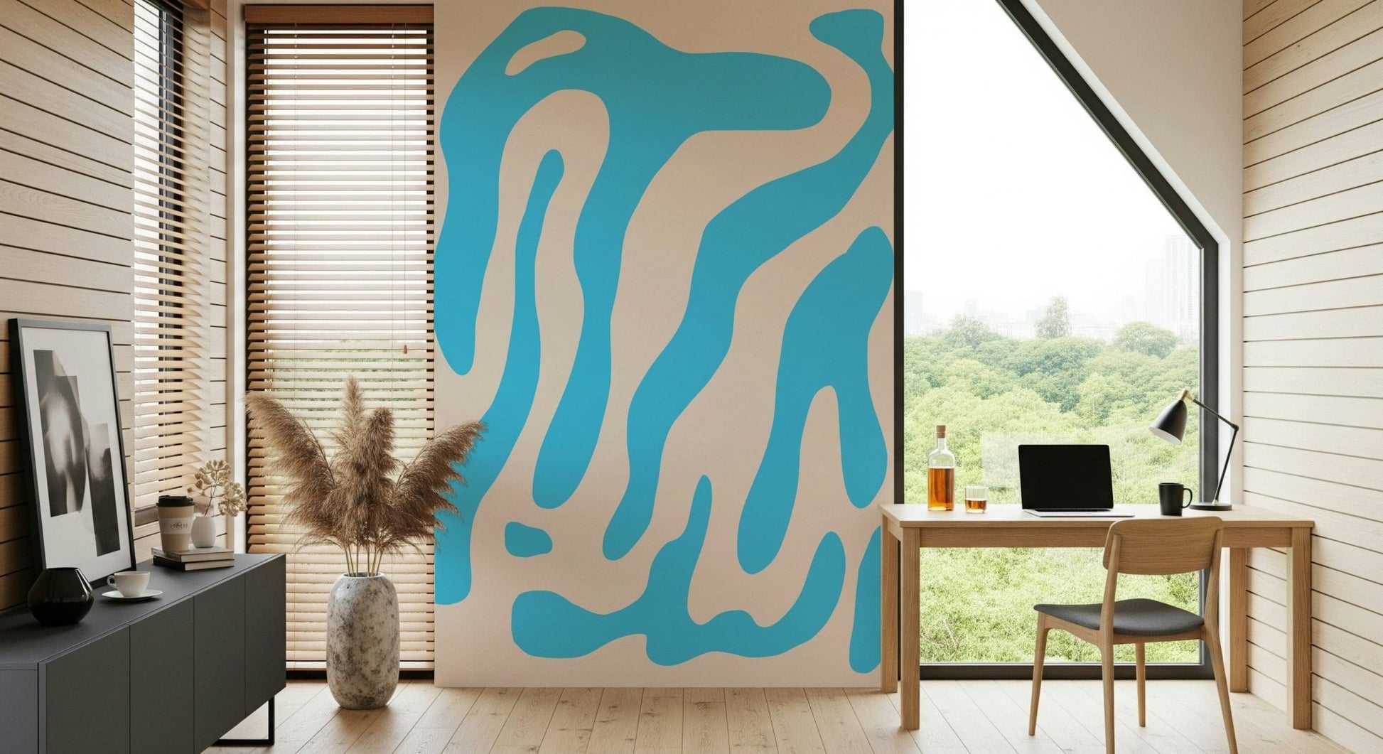 Detailed view of the dynamic ripples in the Water Wall Mural.