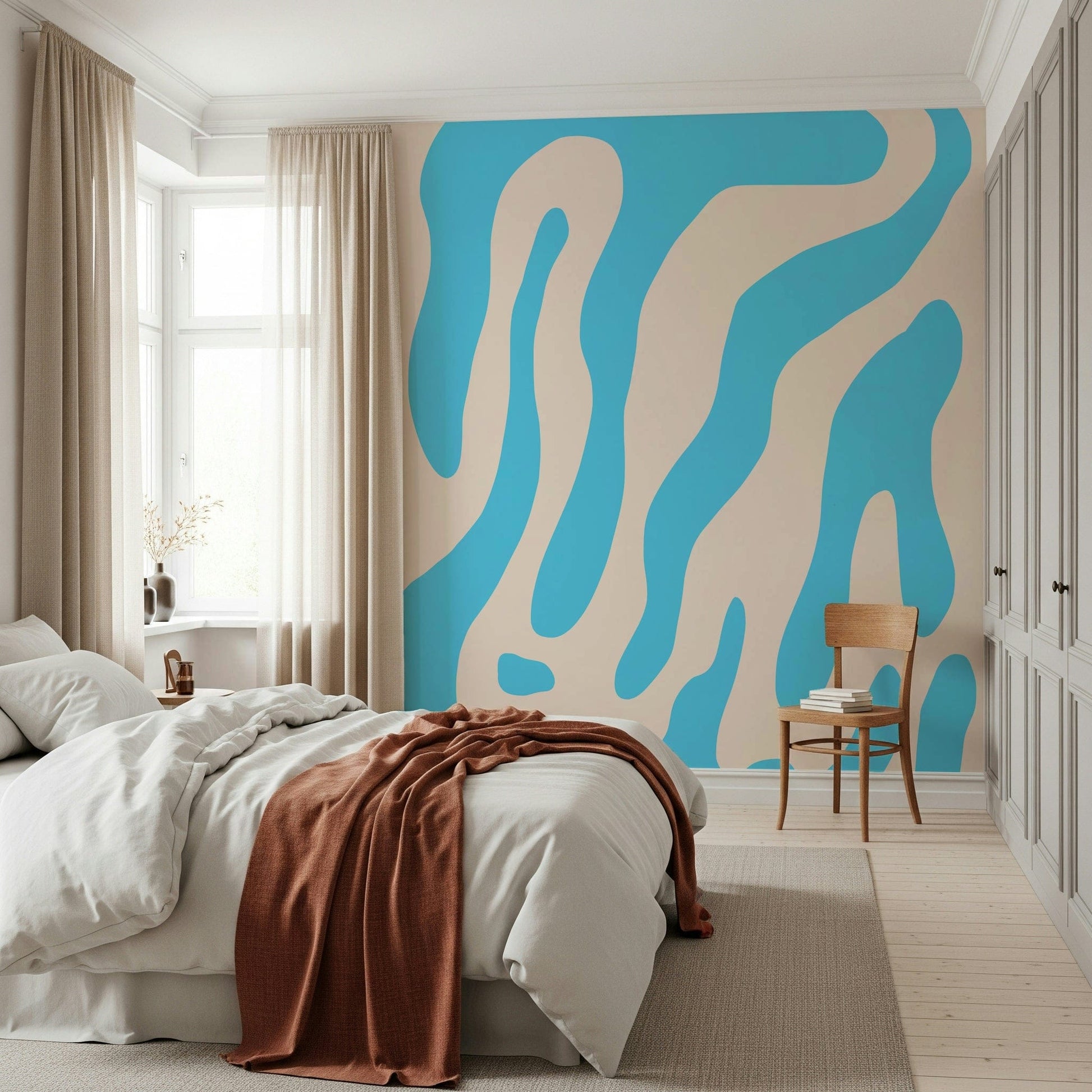 Entryway accent wall with the flowing Water Wall peel and stick wallpaper.