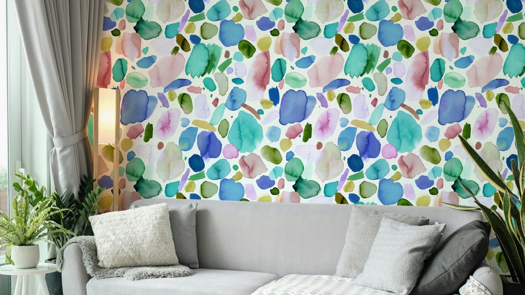 Blue abstract strokes wallpaper in watercolor style, GD1539