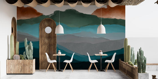 Ethereal watercolor highland mural wallpaper, B440