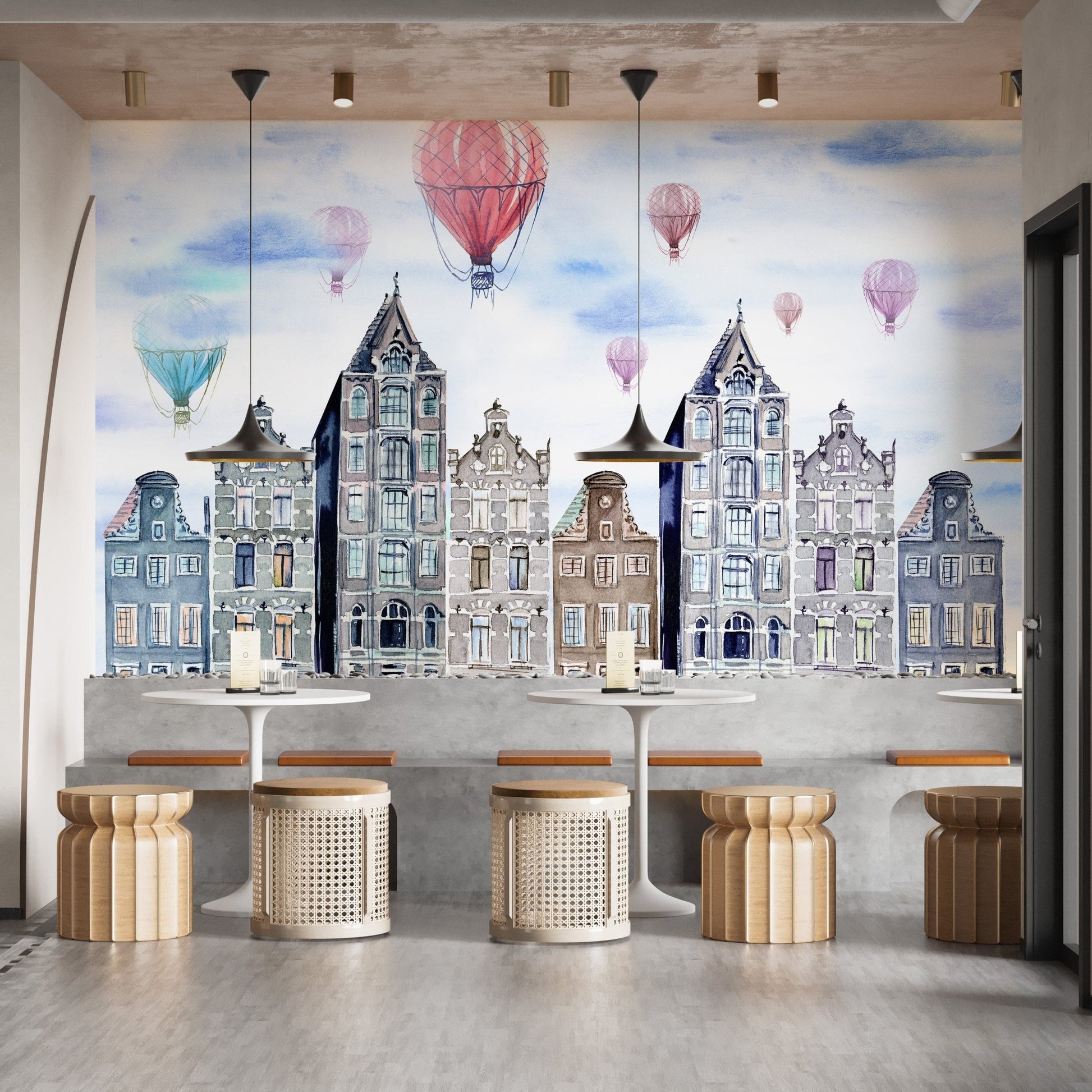 Watercolor Amsterdam street wallpaper with a dreamy vibe A810
